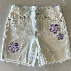 Levi's Girls White Denim Shorts with Butterfly Embroidery